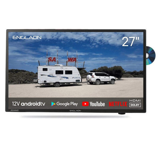 27" 12V FULL HD SMART TV WITH DVD + CHROMECAST + ANDROID 11