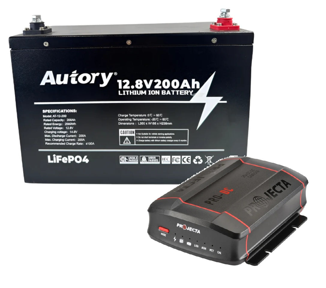 AUTORY 200AH LIFEPO4 BATTERY + PROJECTA PRO CHARGE 25A DC-DC