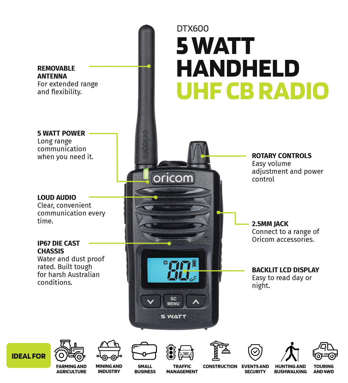 DTX600 5W IP67 Handheld UHF CB Radio