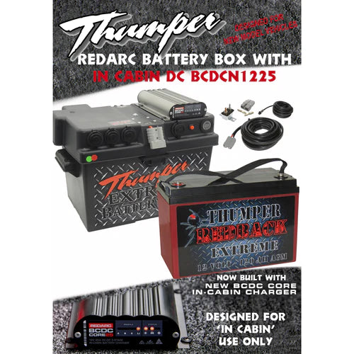 THUMPER REDARC DC-DC BATTERY BOX + THUMPER AGM 120AH + 8MM CIRCUIT BREAKER LOOM KIT