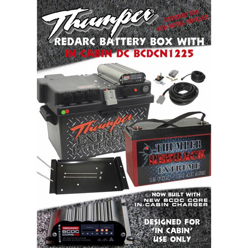 THUMPER REDARC DC-DC BATTERY BOX + THUMPER AGM 120AH + 8MM CIRCUIT BREAKER LOOM KIT + TRAY
