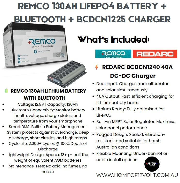 12V 130AH LIFEPO4 BATTERY + BLUETOOTH + BCDCN1225 CHARGER