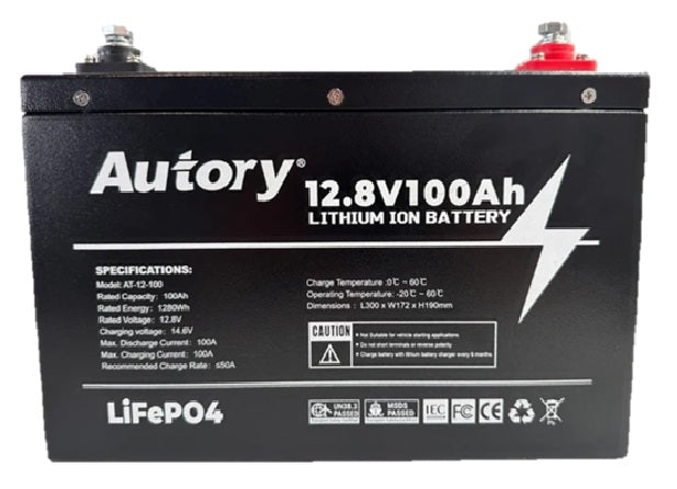 AUTORY 12.8V 100Ah LiFePO4 Battery (All-Metal Casing)