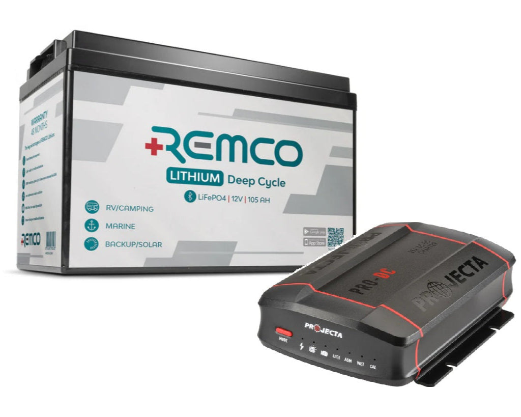 REMCO 105AH LIFEPO4 BATTERY + BLUETOOTH + PDC25 CHARGER