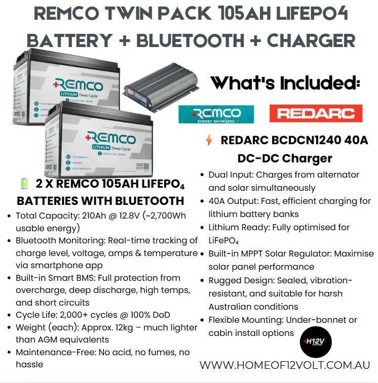REMCO 105AH LIFEPO4 BATTERY + BLUETOOTH+CHARGER