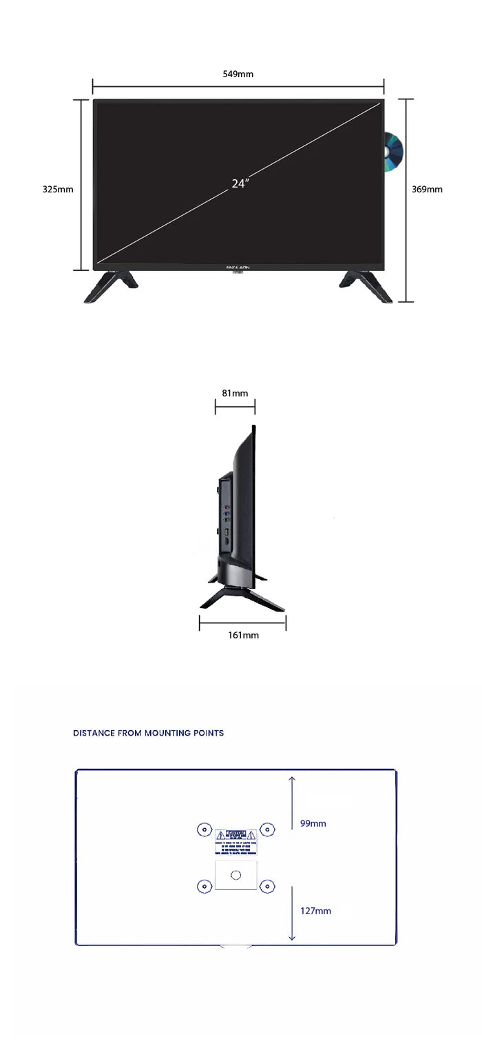 24" HD LED 12V TV with Built-in DVD player