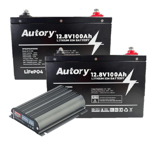 AUTORY 100AH LIFEPO4 BATTERY TWINPACK + REDARC CORE 25A DC-DC