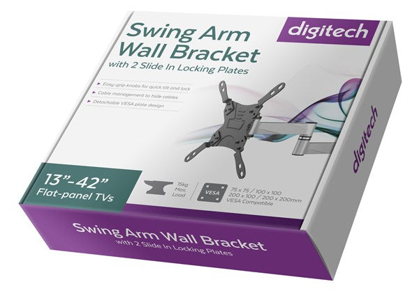13-42 INCH LCD MONITOR SWING ARM WALL BRACKET WITH 2 SLIDE IN LOCKING PLATES