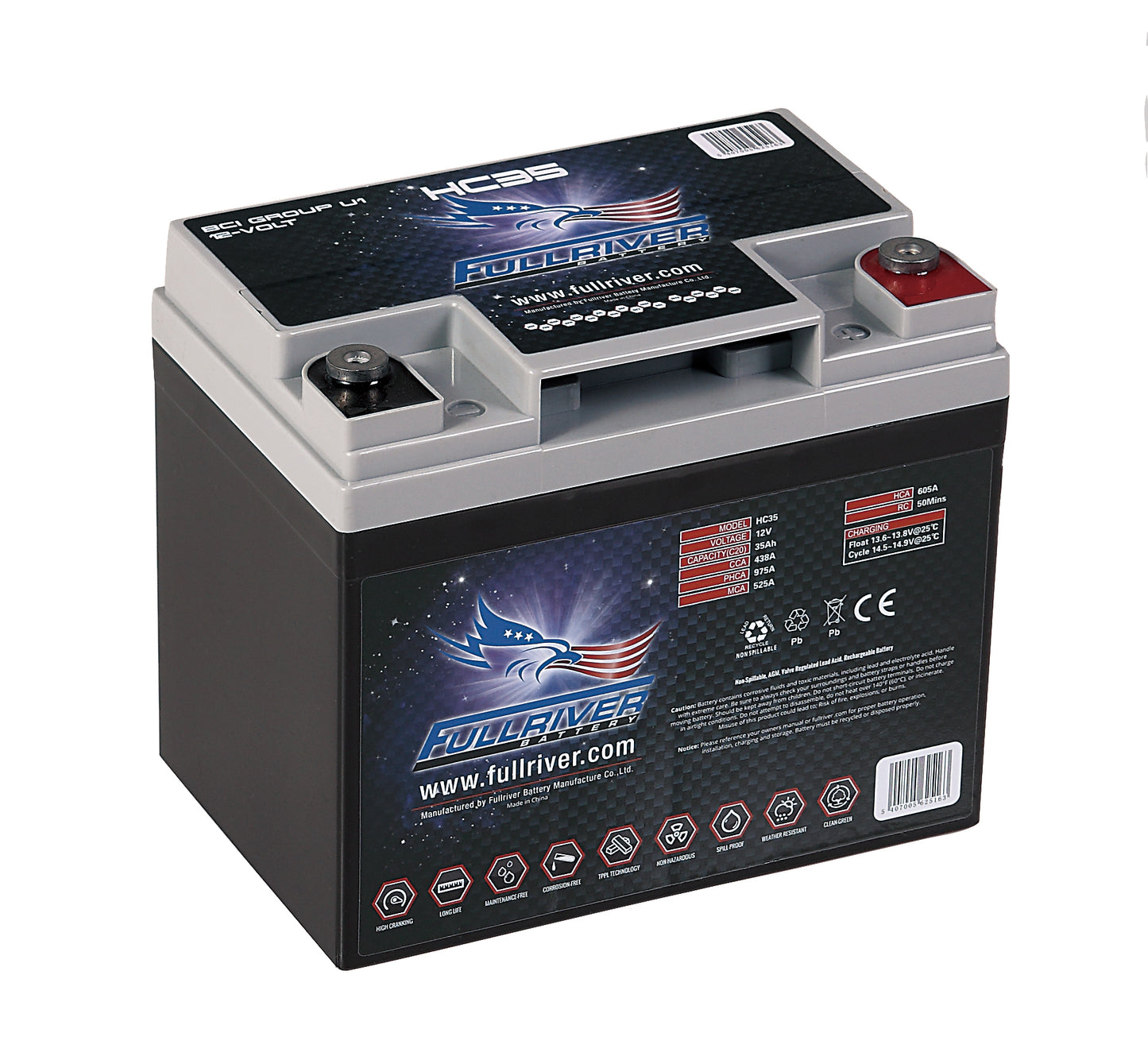 Fullriver 12V 35Ah 450CCA High Crank AGM Battery (HC35)