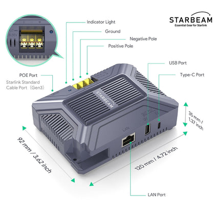 Starlink Gen3 Standard DC to PoE Power Converter with USB