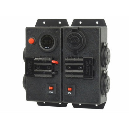 12V/24V DOUBLE CONTROL BOX - 4X CIGARETTE 1X DUAL USB 2X 50A ANDERSON