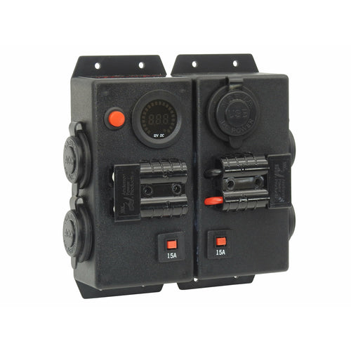 12V/24V DOUBLE CONTROL BOX - 4X CIGARETTE 1X DUAL USB 2X 50A ANDERSON