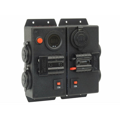 12V/24V DOUBLE CONTROL BOX - 4X CIGARETTE 1X DUAL USB 2X 50A ANDERSON