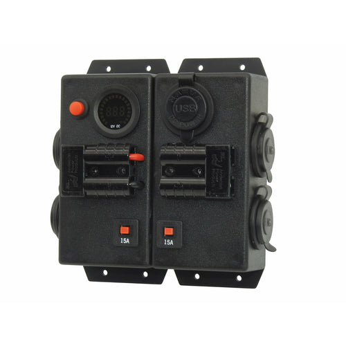 12V/24V DOUBLE CONTROL BOX - 2X CIGARETTE 2X ENGEL 1X DUAL USB 2X ANDERSON