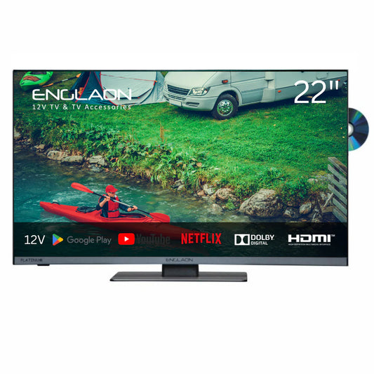 22’’ FRAMELESS 12V FULL HD SMART TV WITH DVD + CHROMECAST + BLUETOOTH + ANDROID 11
