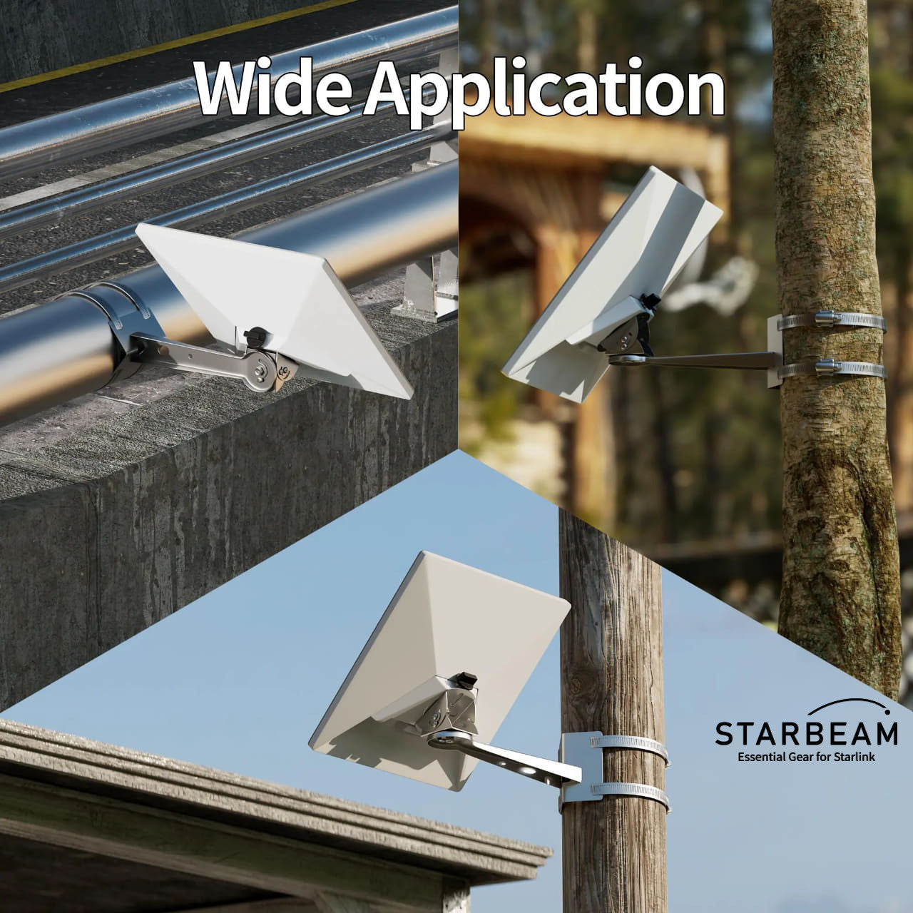 Starlink Mini Light Pole Mount – Stainless Steel Clamps with 360° Adjustable Arm