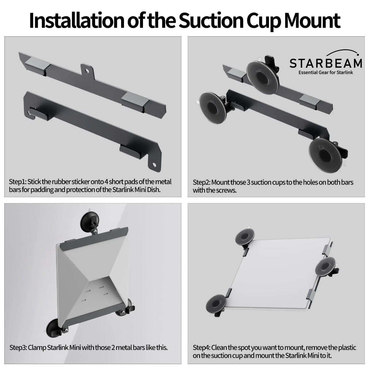 Starlink Mini 3 Suction Cup Mount for Vehicle Sunroof or Window