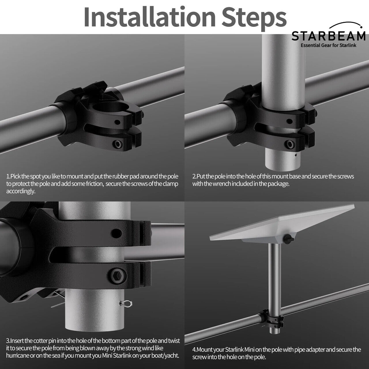 Starlink Mini Pole Clamp with Pole Extension