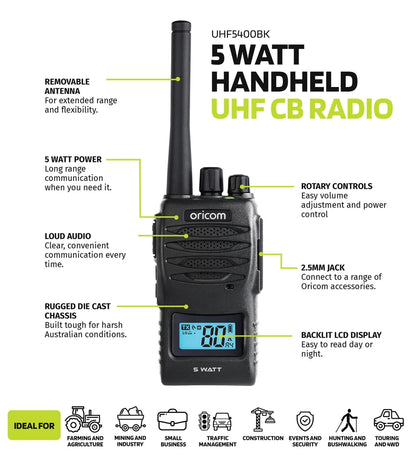 UHF5400BK-2 Twin Pack 5W Handheld UHF CB Radios