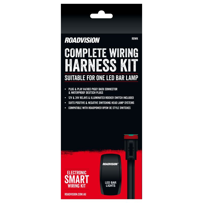 12V/24V Universal Single Bar Lamp Wiring Harness + H4/HB4 Piggy Back Connectors