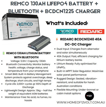 12V 130AH LIFEPO4 BATTERY + BLUETOOTH + BCDCN1225 CHARGER
