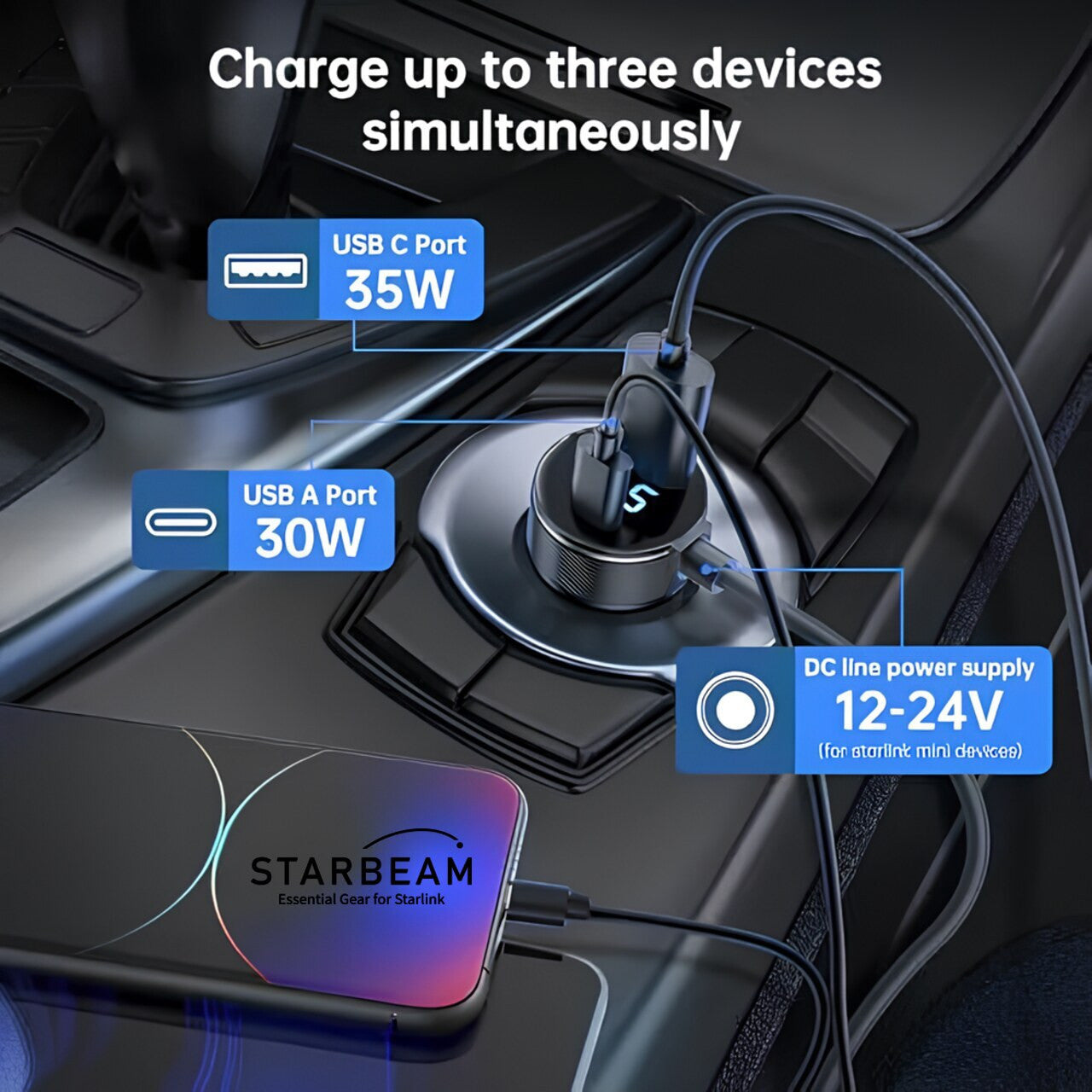 STARLINK MINI 12/24V DC 3M CIG POWER + LCD SCREEN