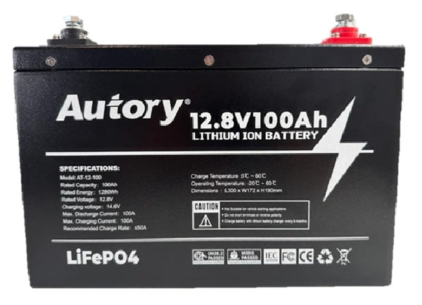 AUTORY 12.8V 100Ah LiFePO4 Battery (All-Metal Casing)