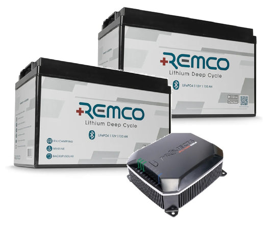 REMCO 130AH LIFEPO4 BATTERY TWIN PACK + DC-DC CHARGER