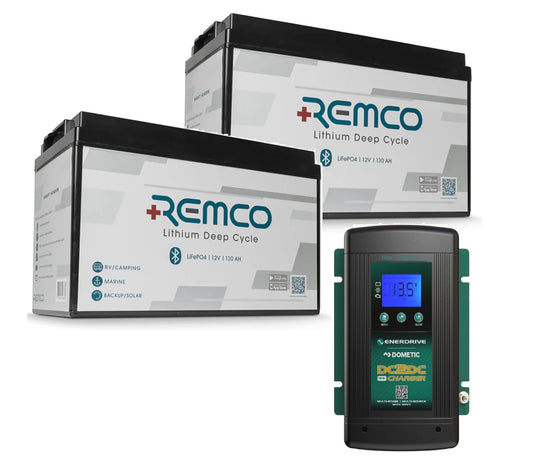 REMCO 130AH LIFEPO4 BATTERY TWIN PACK + DC-DC CHARGER