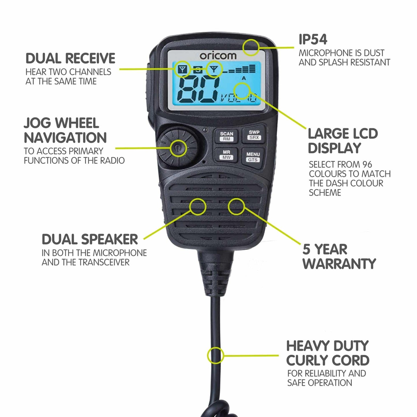 UHF350DR Dual Receive UHF CB Radio | Controller Microphone